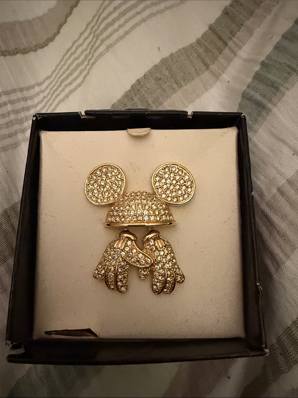 Gold Crystal Mickey-Inspired Pin Brooch